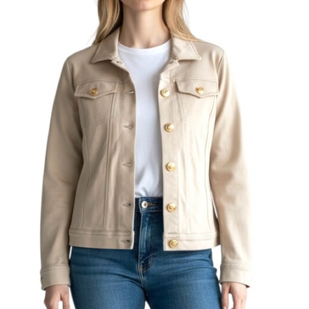 Cynthia Rowley Tan Blazer Jacket Stretchy Gold tone Buttons Women’s S Neutral